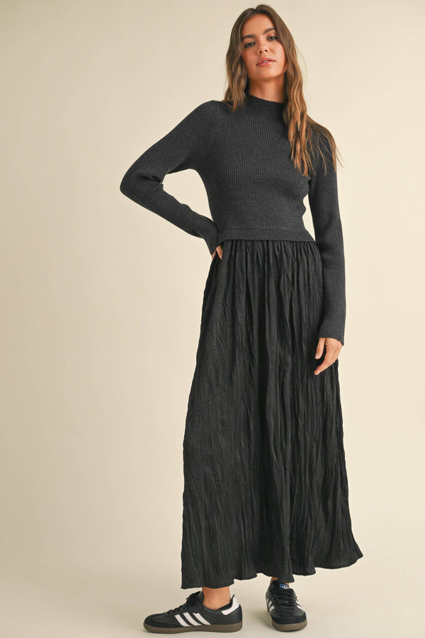 Sweater Combo Woven Dress